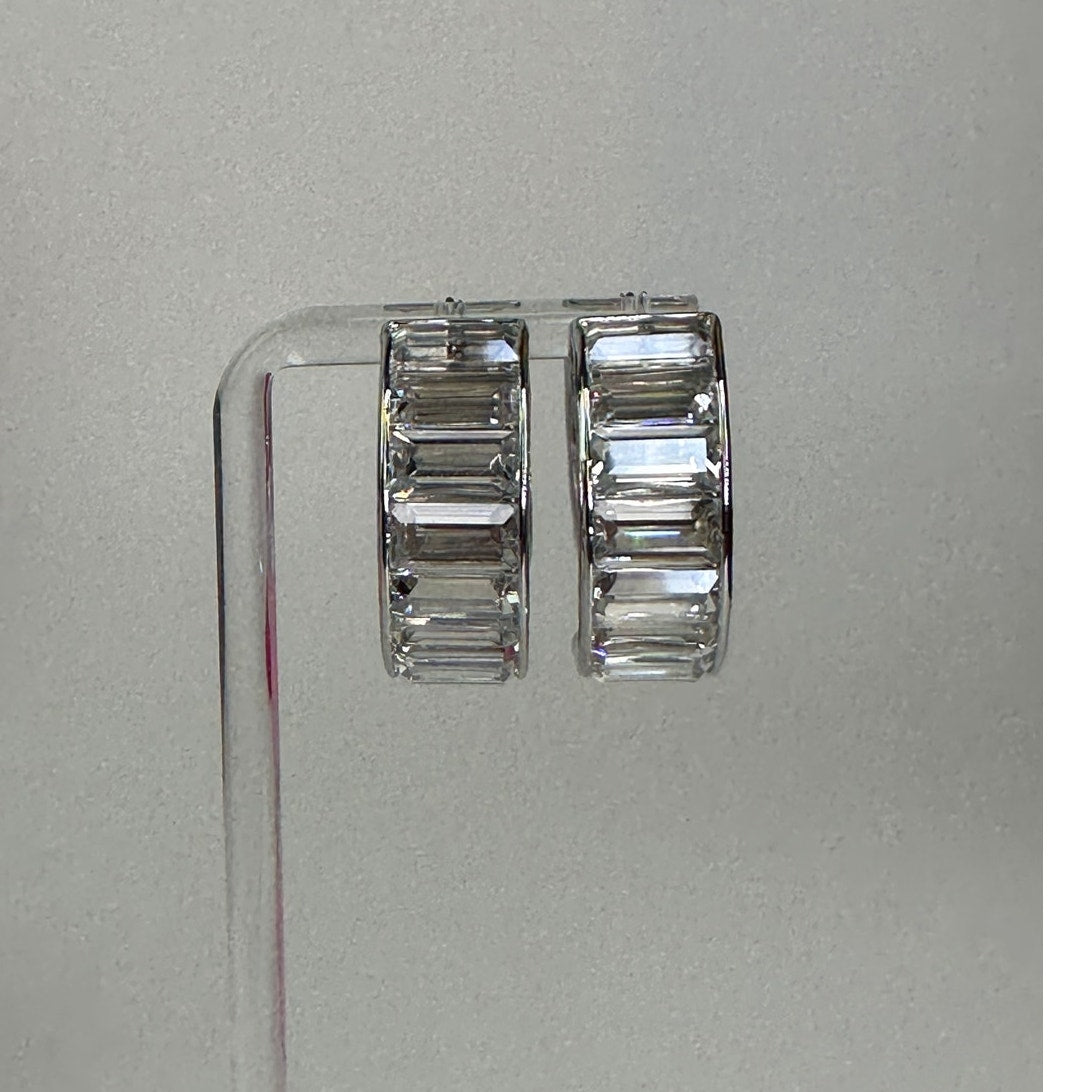 Swarovski Matrix Hoop Earrings Baguette Cut, White, Rhodium Plated