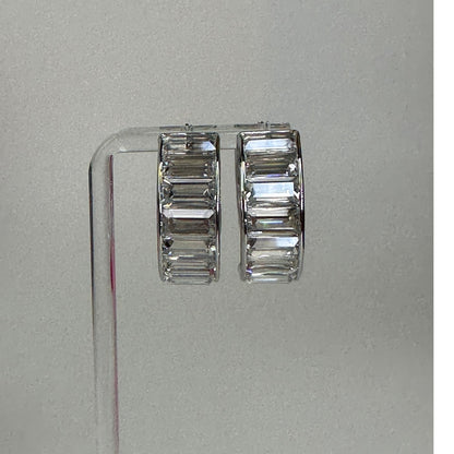 Swarovski Matrix Hoop Earrings Baguette Cut, White, Rhodium Plated