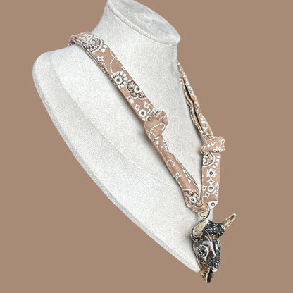 Out West Brown Pave Steer Head Brown Scarf Necklace