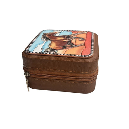 Western Wild Mustang Travel Leather Jewelery Box