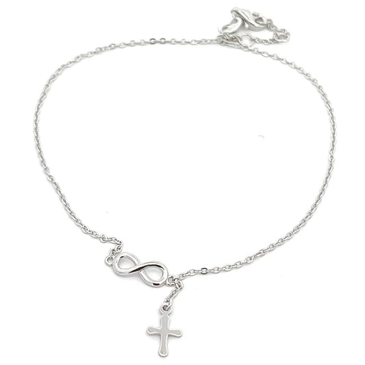 Infinity Cross Anklet 925 Sterling Silver Dainty Faith Jewelry ✨
