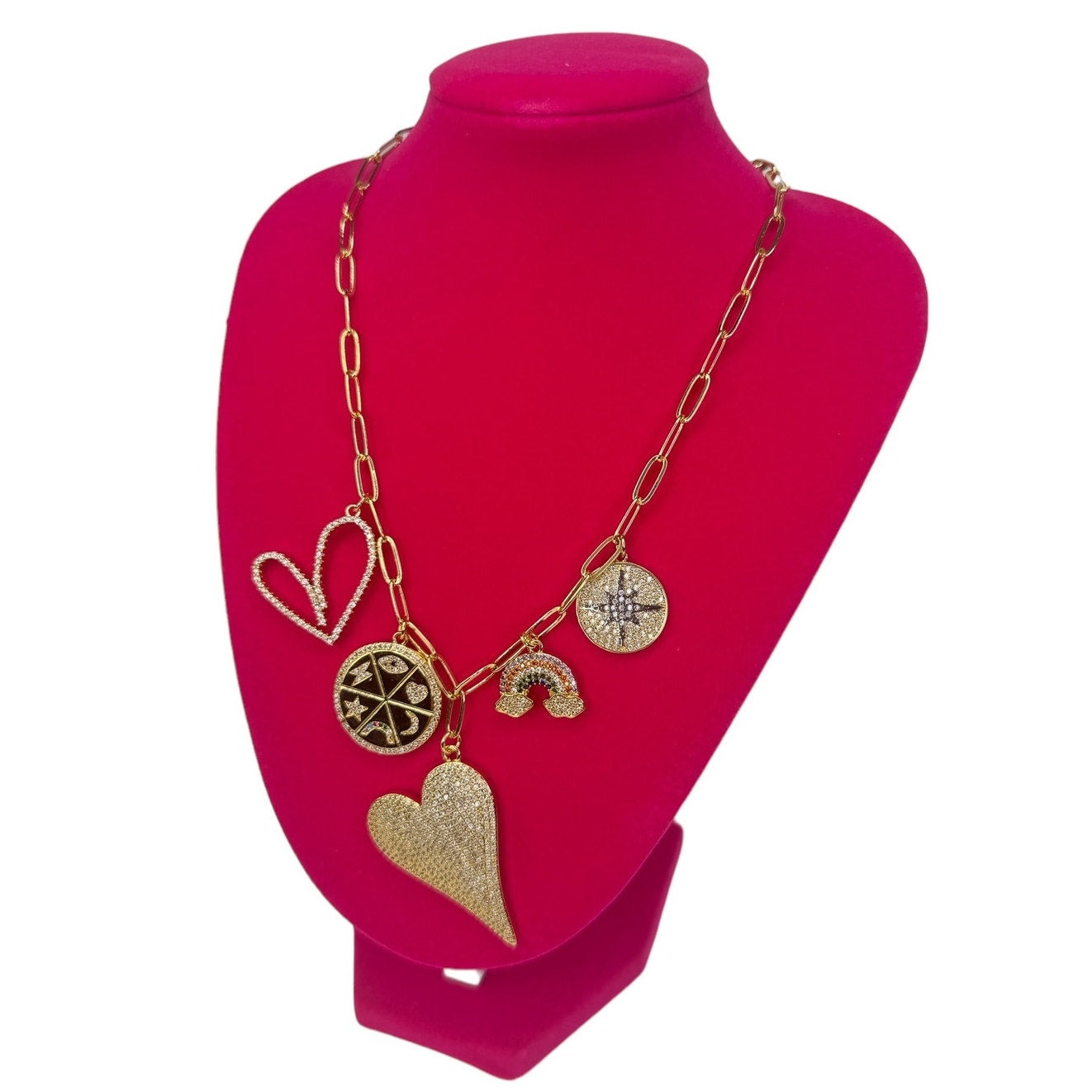 Sunshine Hearts and Rainbow Necklace – Vibrant Rainbow Jewelry with Heart Charms