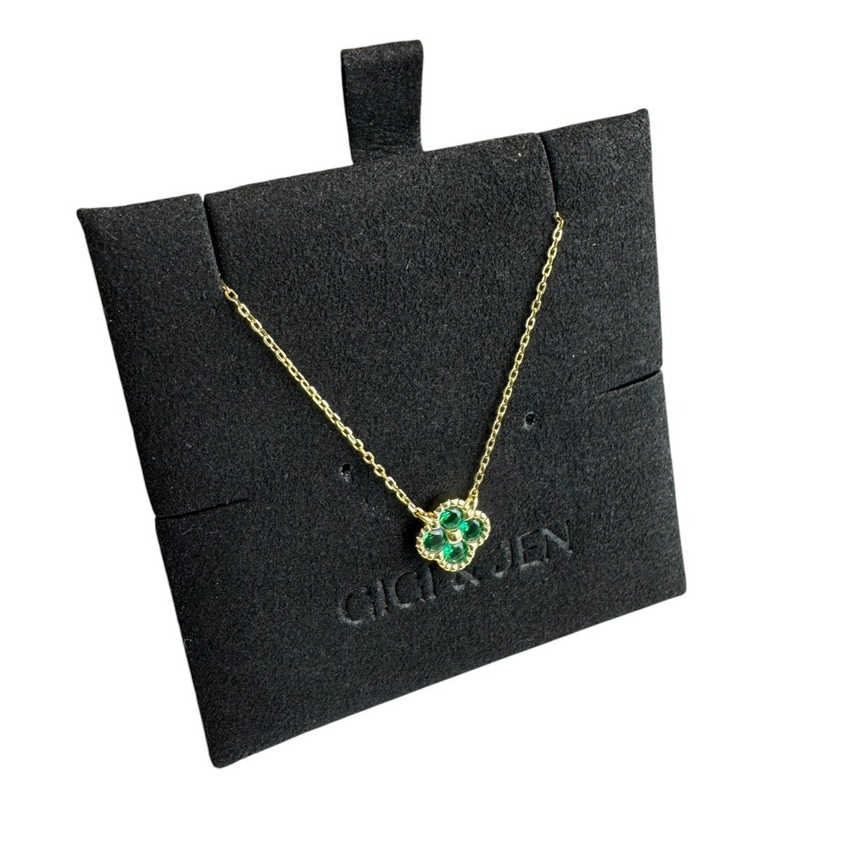 Delicate Gold Necklace with Petite green Flower
