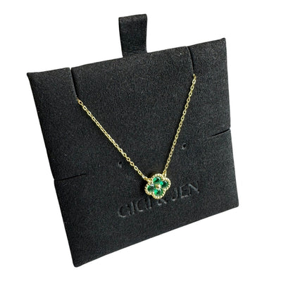 Delicate Gold Necklace with Petite green Flower