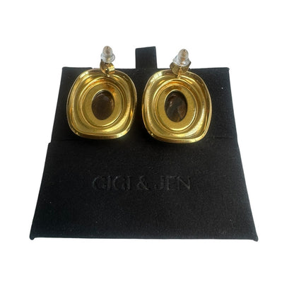 Tiger Eye Inspired Stud Earrings Gold Plated Oval Statement Earrings