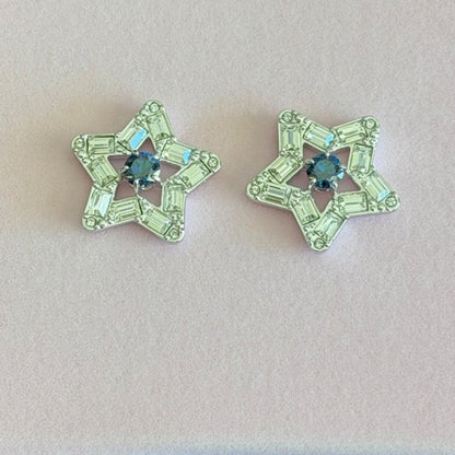 Swarovski Blue Stella Rhodium Plated Star Stud Earrings