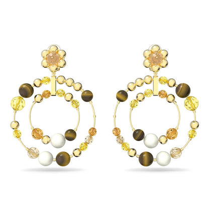 Swarovski Somnia Hoop Earrings Tiger eye, Gold-tone plated, Mother of pearl