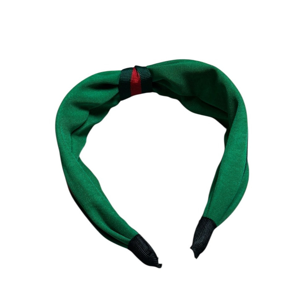 Green Knot Headband with Red & Dark Green Stripes