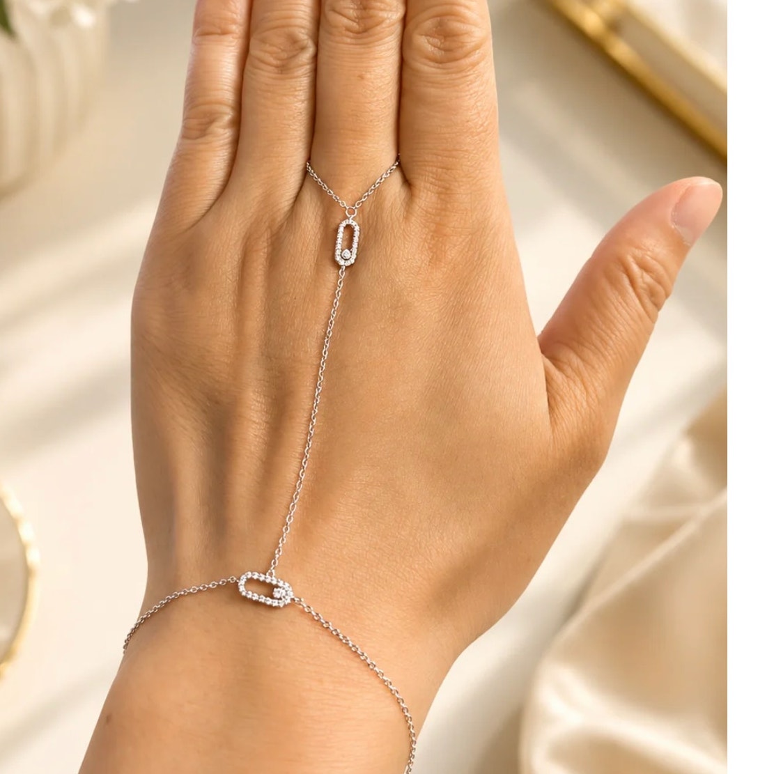 A Touch of Silver Oval Link Hand Chain with Finger Ring