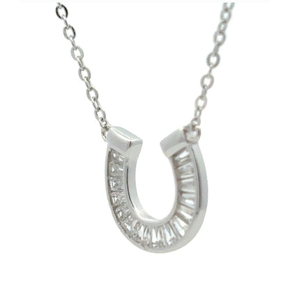 Horseshoe CZ Pendant Necklace Solid 925 Sterling Silver Horseshoe