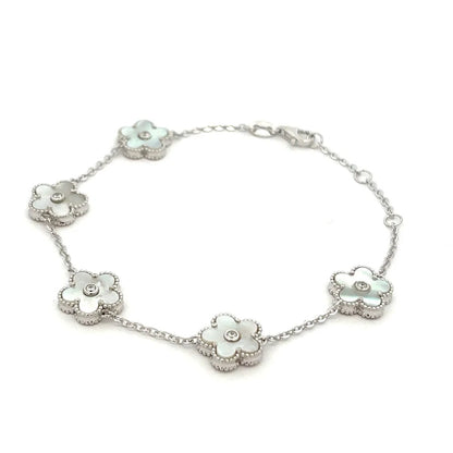 Floral Charm Bracelet Sterling Silver 925 Women’s Jewelry Gift
