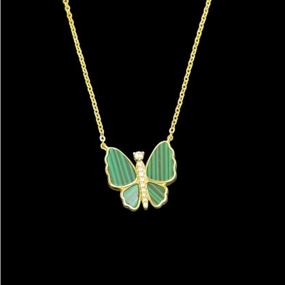 Butterfly Necklace with Green Cubic Zirconia Elegant Design