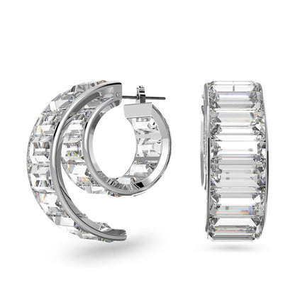 Swarovski Matrix Hoop Earrings Baguette Cut, White, Rhodium Plated