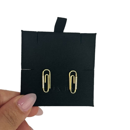 Paperclip Stud Earrings - 18K Gold Plated with Cubic Zirconia