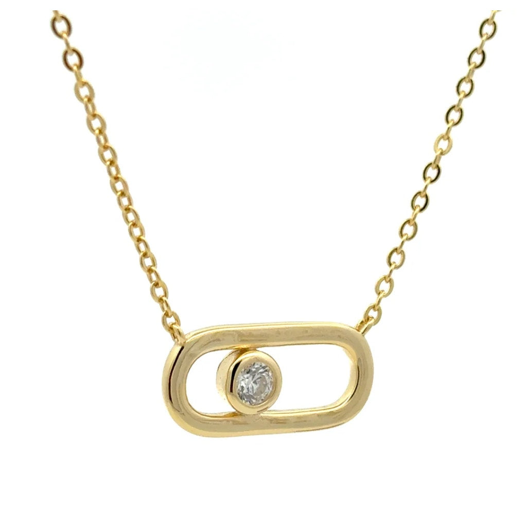 14K Gold Plated Geometric Necklace, 925 Sterling Silver CZ Pendant
