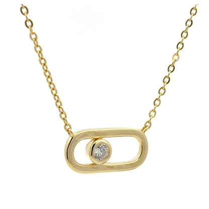 14K Gold Plated Geometric Necklace, 925 Sterling Silver CZ Pendant
