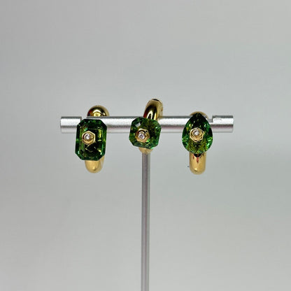 Swarovski Numina hoop earrings Set (3), Mixed cuts, Green, Gold-tone plated