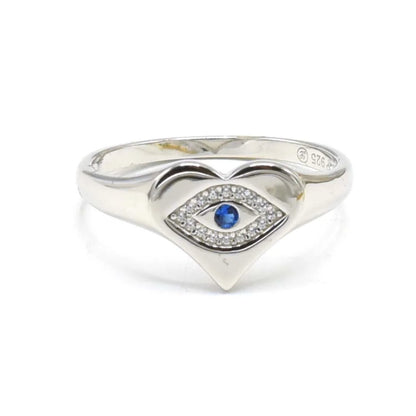 Elegant Evil Eye Heart Ring 925 Sterling Silver with Sparkling CZ Unique Design