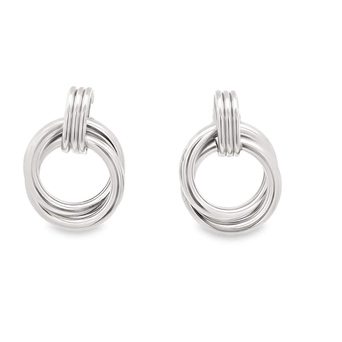 Lola Chic Twisted Plate Knotted Stud Earrings Silver Jewelry