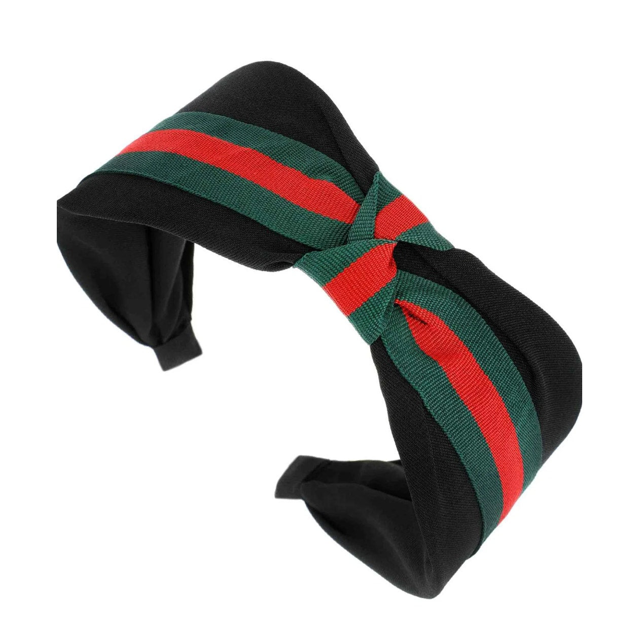 Striped Green & Red Knotted Bow Headband for Women