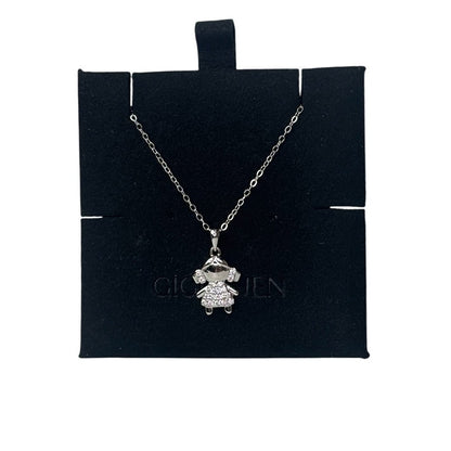 Little Girl Cubic Zirconia Pave Pendant Silver Necklace