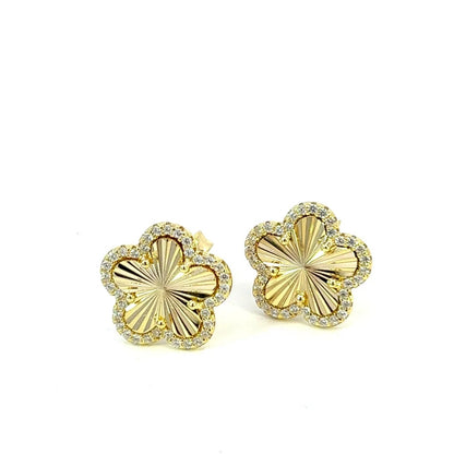 CZ Five Leaf  Stud Earrings Gold Plated Clover Earrings