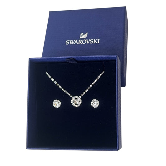 Swarovski Angelic Square set White, Rhodium plated necklace and earrings