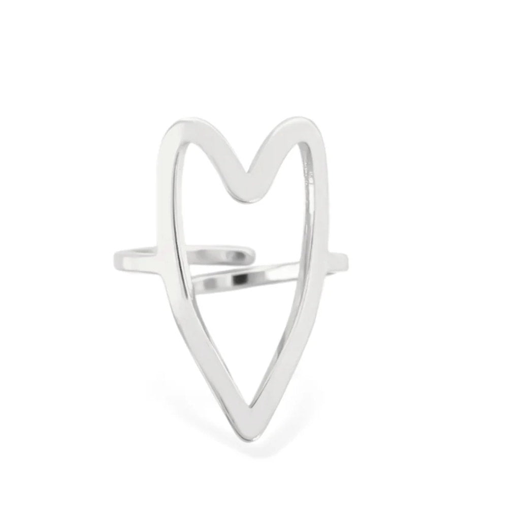 Abstract Heart Ring Minimalist Sculptural Design silver