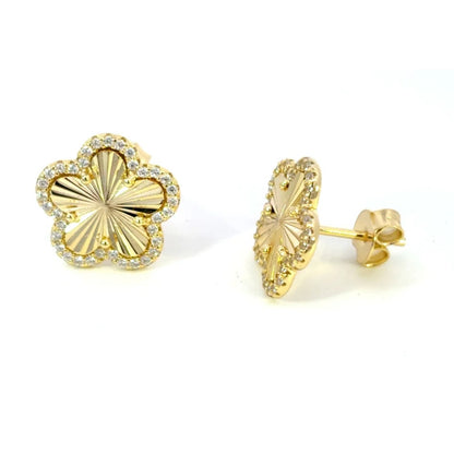 CZ Five Leaf  Stud Earrings Gold Plated Clover Earrings