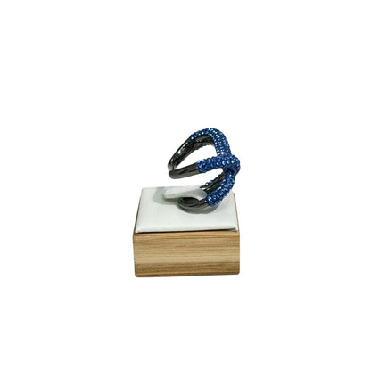 Swarovski Tigris double ring Blue, Ruthenium plated