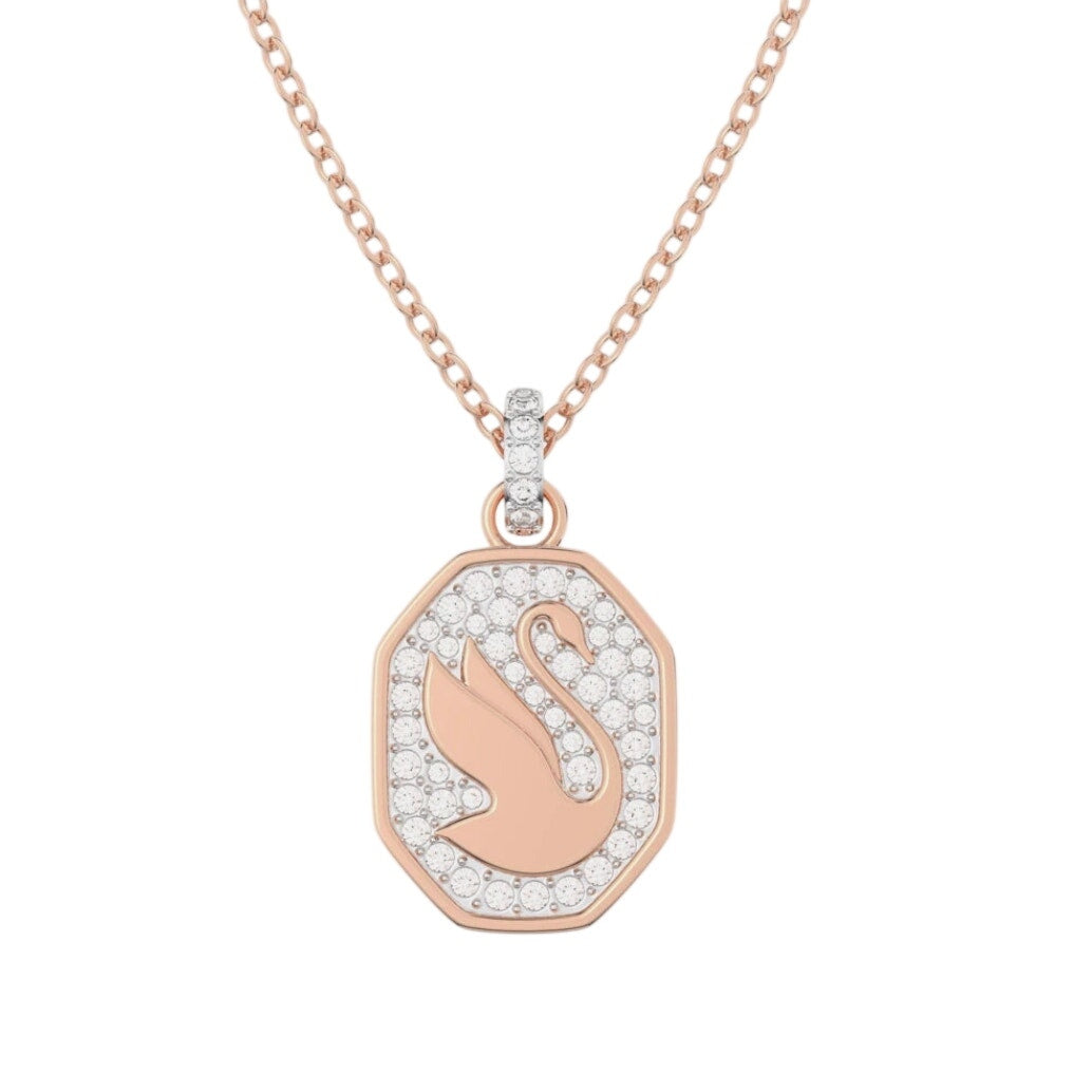 Swarovski Signum pendant Swan, Long, White, Rose gold-tone plated Necklace