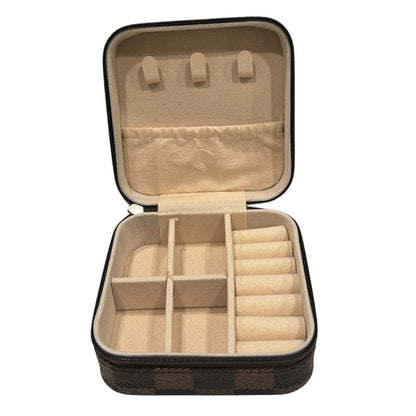 Checker Pattern PU Leather Jewelry Box  Travel Jewelry Organizer for Rings, Earrings, Necklaces & Bracelets