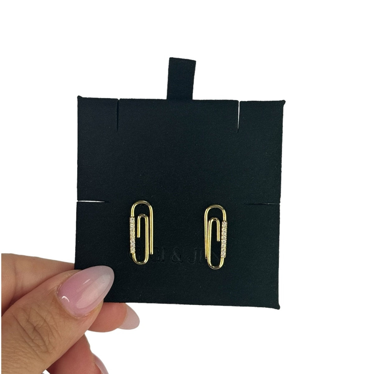 Paperclip Stud Earrings - 18K Gold Plated with Cubic Zirconia