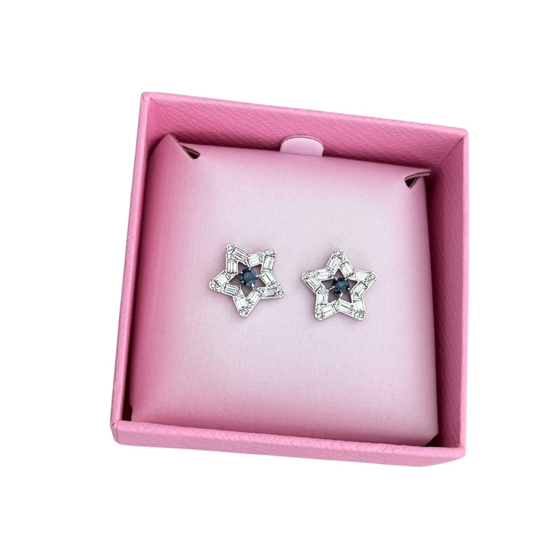 Swarovski Blue Stella Rhodium Plated Star Stud Earrings