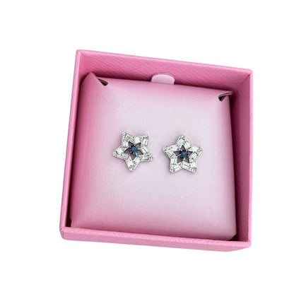 Swarovski Blue Stella Rhodium Plated Star Stud Earrings