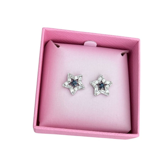 Swarovski Blue Stella Rhodium Plated Star Stud Earrings