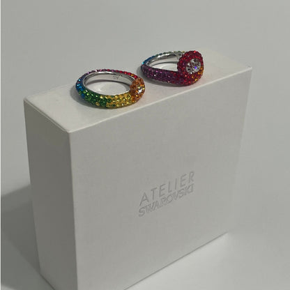 Swarovski Atelier Tigris ring Set (2), size 55/7Mixed cuts, Multicolored, Rhodium plated New