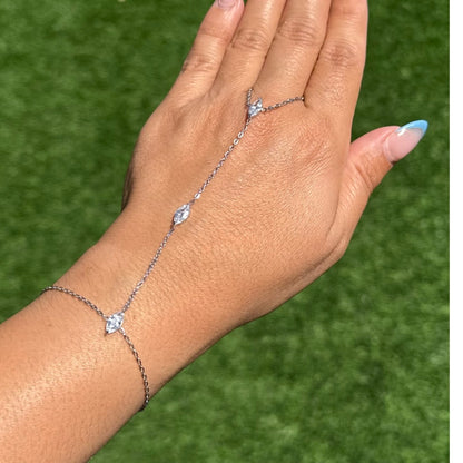 Marquise CZ Hand Chain Bracelet Ring silver