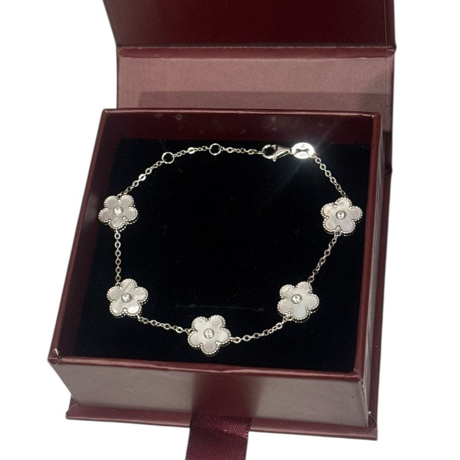 Floral Charm Bracelet Sterling Silver 925 Women’s Jewelry Gift
