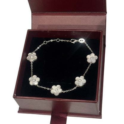 Floral Charm Bracelet Sterling Silver 925 Women’s Jewelry Gift