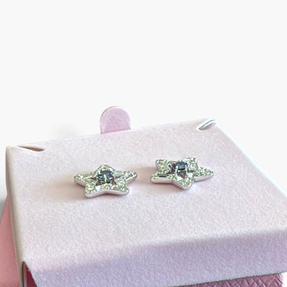 Swarovski Blue Stella Rhodium Plated Star Stud Earrings