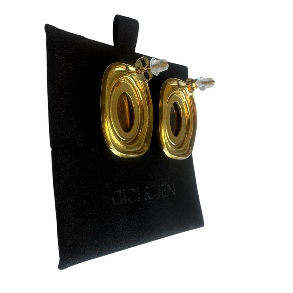Tiger Eye Inspired Stud Earrings Gold Plated Oval Statement Earrings