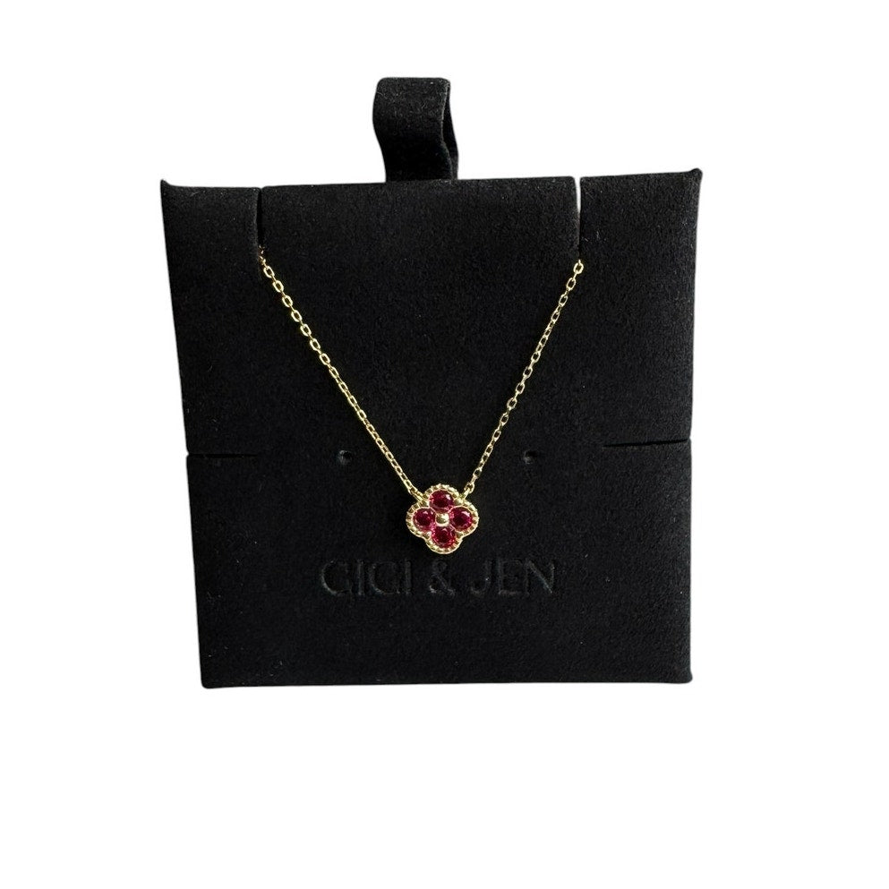 Red Flower Pendant Necklace in Gold