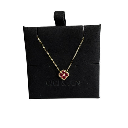 Red Flower Pendant Necklace in Gold