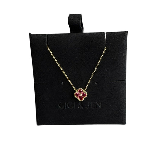 Red Flower Pendant Necklace in Gold