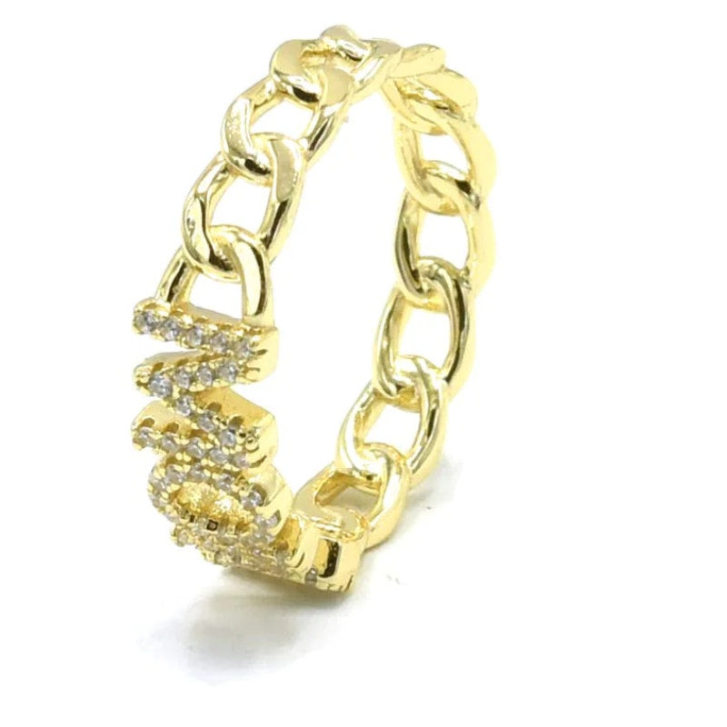 MOM Ring 925 Sterling Silver 14K Gold Plated Size 6