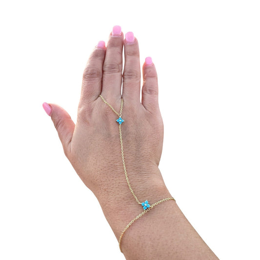 Turquoise CZ Gemstone Hand Chain Bracelet