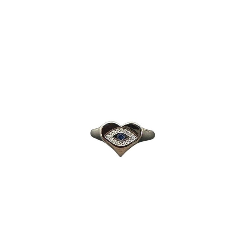 Elegant Evil Eye Heart Ring 925 Sterling Silver with Sparkling CZ Unique Design