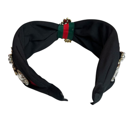 Elegant Black Headband with Pearls Crystals and Bee Details Fashion Hairband