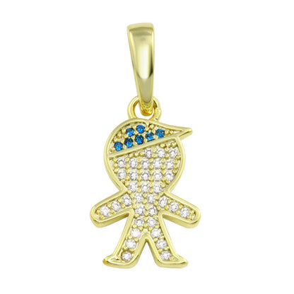 Boy Charm Pendant in 18k Gold Plated Brass with Blue Cubic Zirconia Mother's Necklace